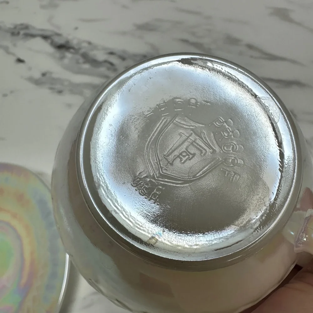 Vintage Federal Glass Moonglow Iridescent Tea Cup Saucer Set Princess Party